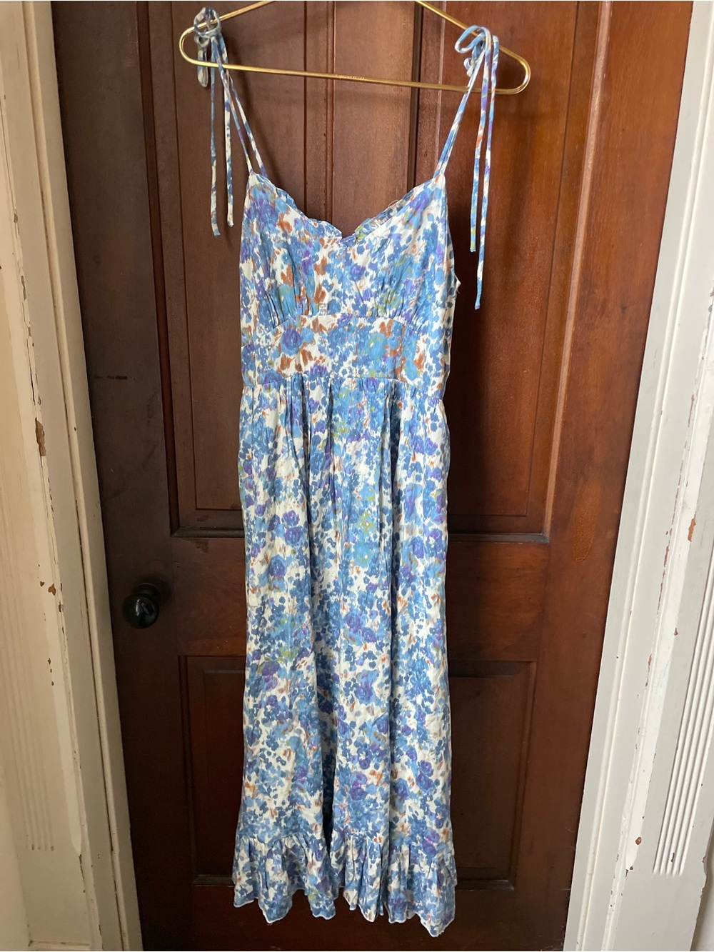 akaiv women's large spaghetti strap blue maxi dress NWT